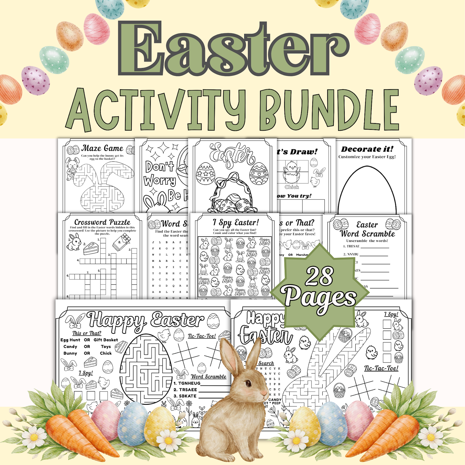 Easter Activity Bundle Nonreligious Activities Coloring Pages Word Games & More