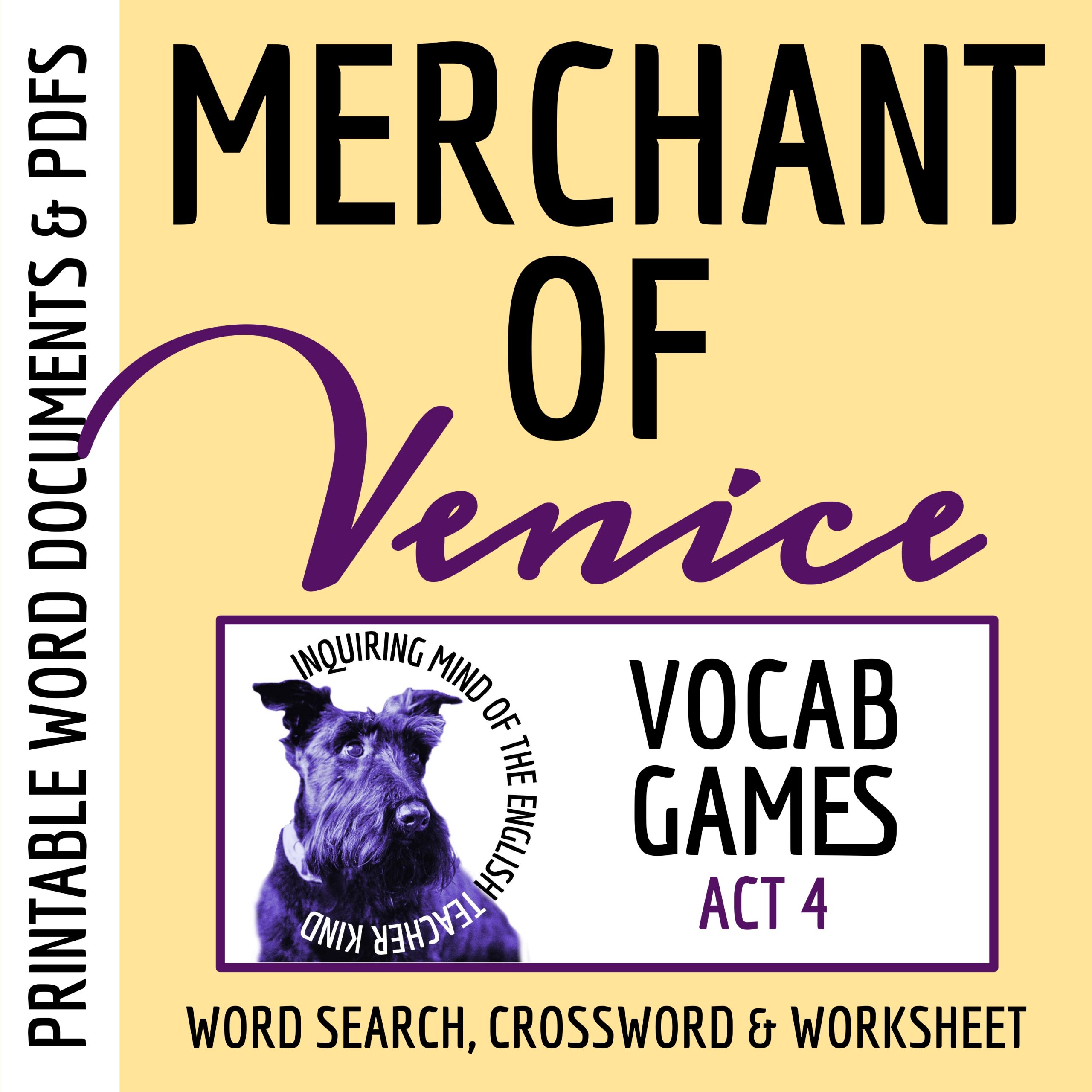 The Merchant of Venice Act 4 Vocabulary Games | Crossword Puzzle | Word Search
