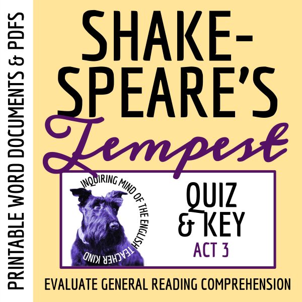 The Tempest Act 3 Quiz and Answer Key | Shakespeare Assessment ...