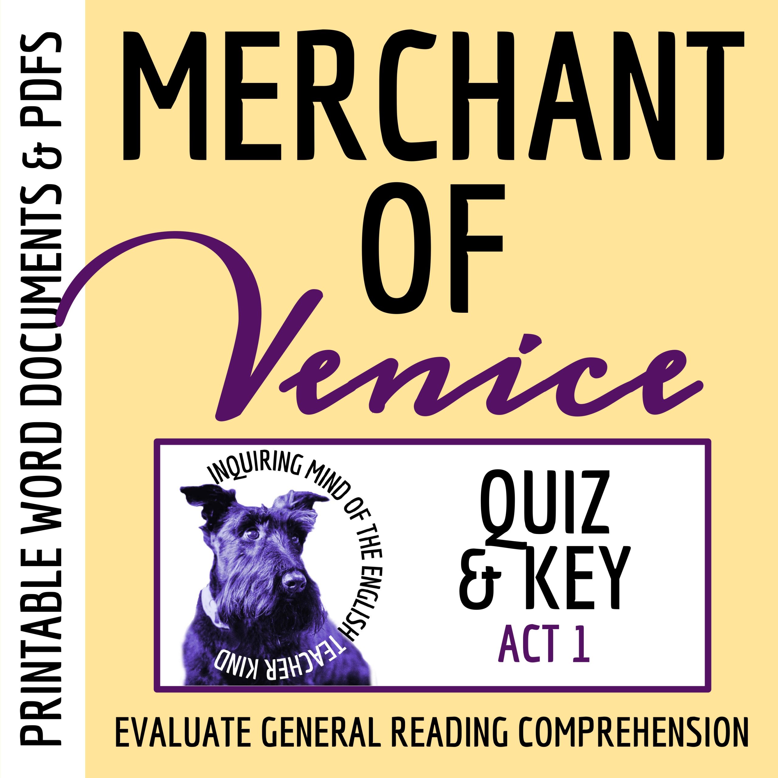 Shakespeare's The Merchant of Venice Act 1 Quiz and Answer Key | Reading Worksheet