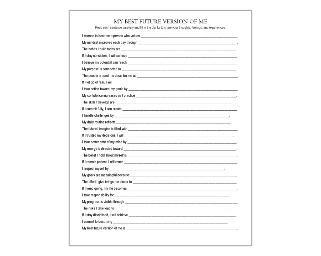 My Best Future Version of Me Worksheet, Future Self, Life Audit ...