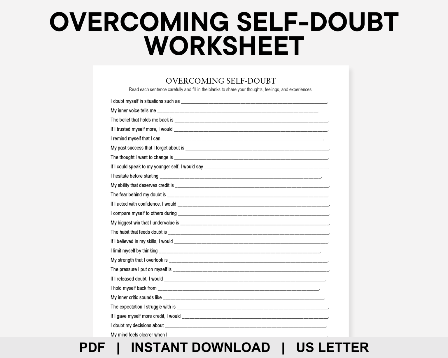 Overcoming Self Doubt Worksheet, Imposter Syndrome, Inner Critic ...