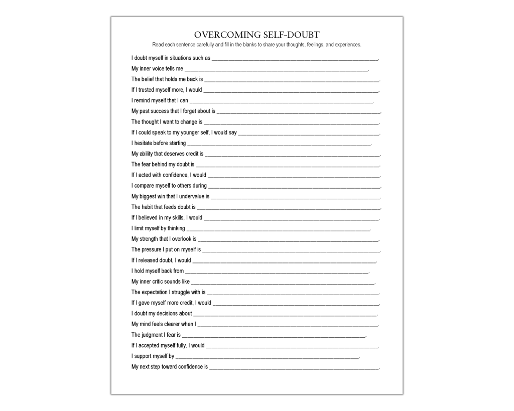 Overcoming Self Doubt Worksheet, Imposter Syndrome, Inner Critic ...