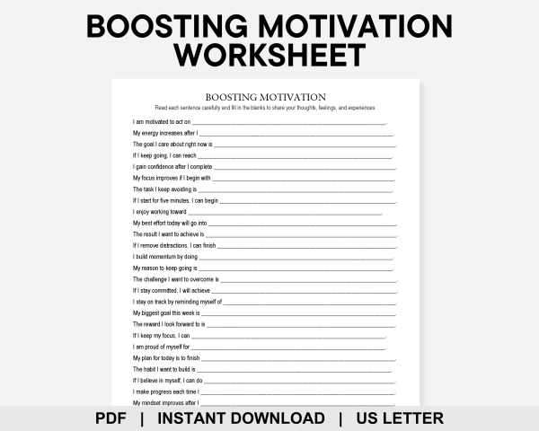 Boosting Motivation Worksheet, Procrastination, Overwhelm, Productivity ...