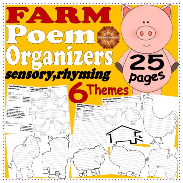 FARM Animals Poem Graphic Organizers Writing Templates Rhyming Sensory ...