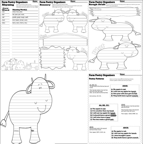 FARM Animals Poem Graphic Organizers Writing Templates Rhyming Sensory ...