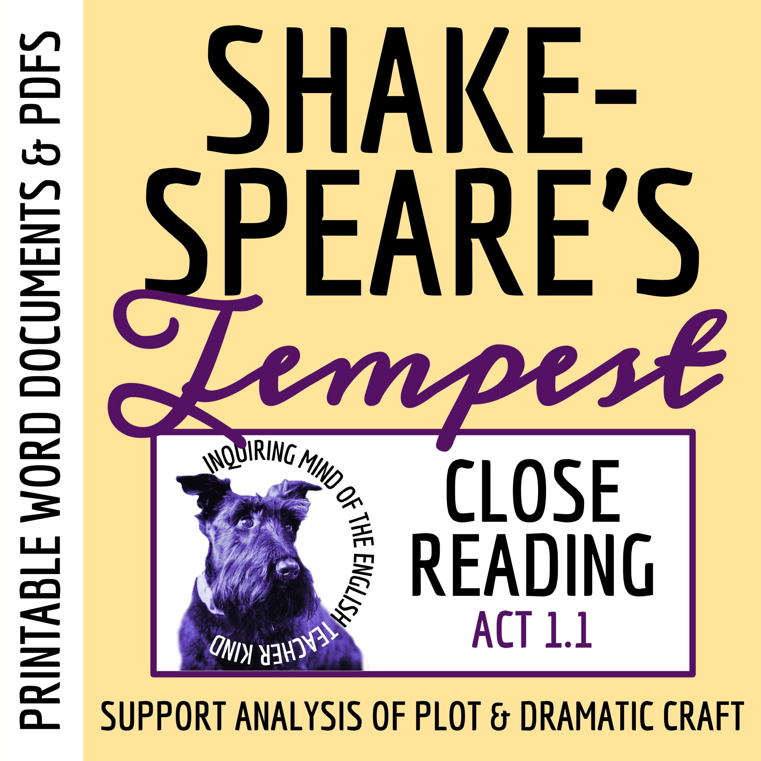 The Tempest Act 1 Scene 1 Close Reading Analysis Worksheet for High School