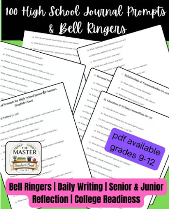 100 Journal Prompts/Bell Ringers for High School English (Grades 11–12)