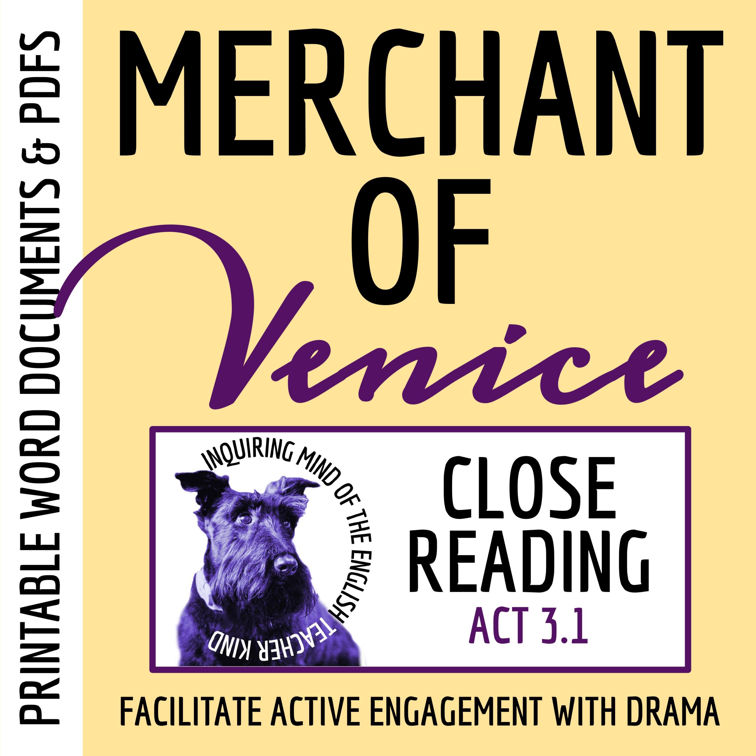 The Merchant of Venice Act 3 Scene 1 Close Reading Analysis Worksheet