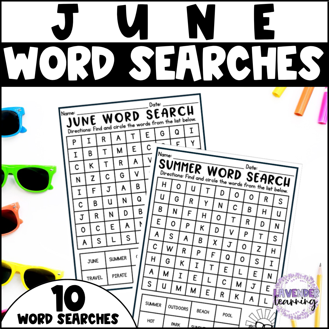 Summer Word Search with Answer Kindergarten 2nd Grade Juneteenth Picnic Pirate