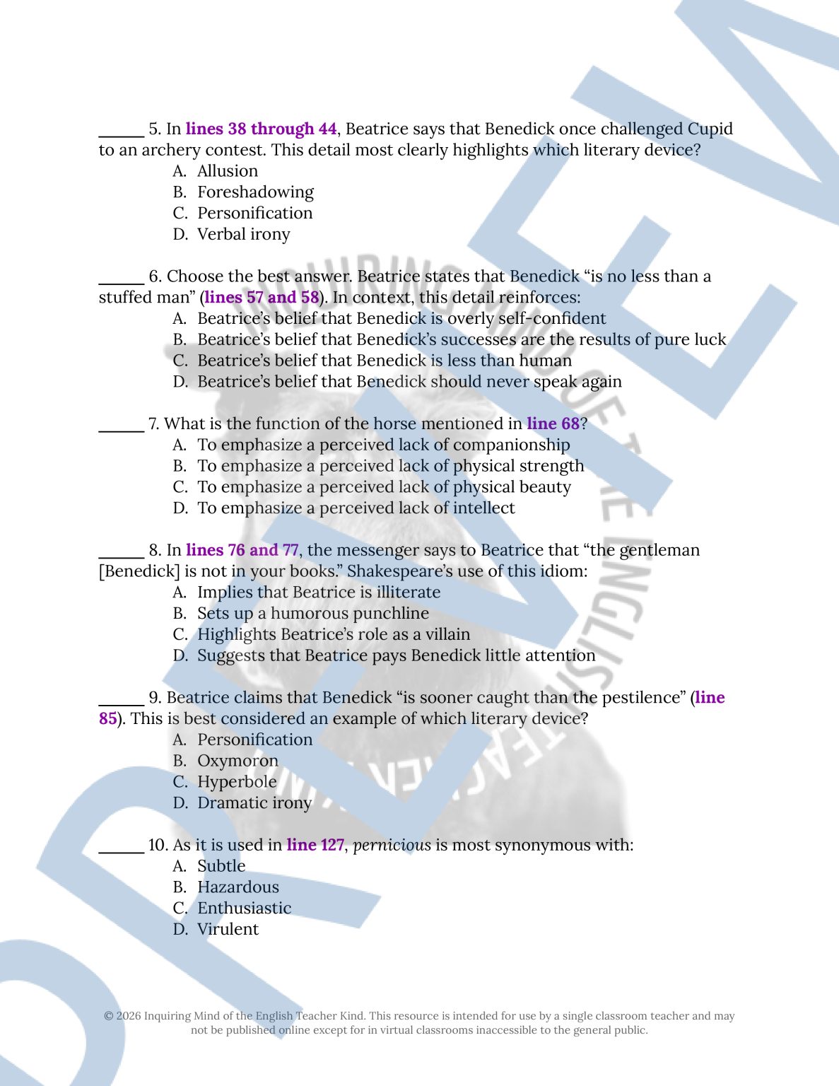 Much Ado About Nothing Close Reading Analysis Worksheets Bundle - Made ...
