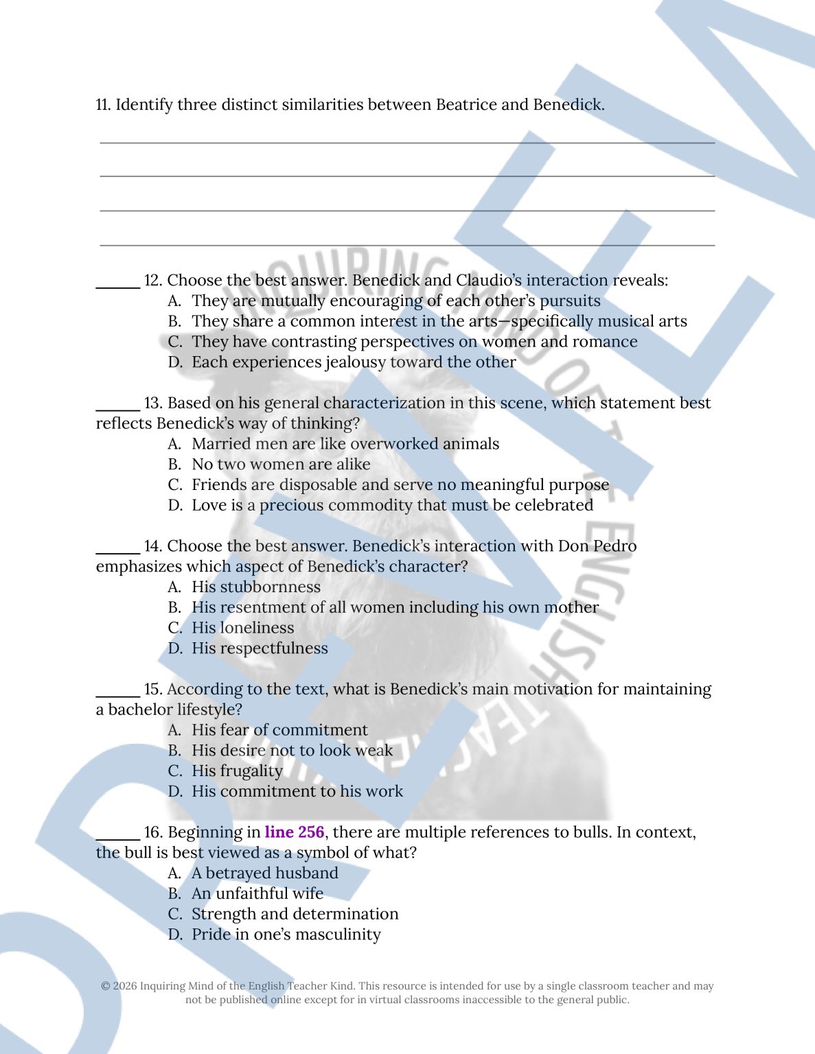 Much Ado About Nothing Close Reading Analysis Worksheets Bundle - Made ...
