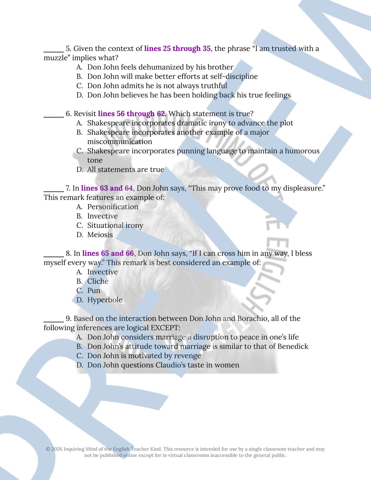 Much Ado About Nothing Close Reading Analysis Worksheets Bundle - Made ...
