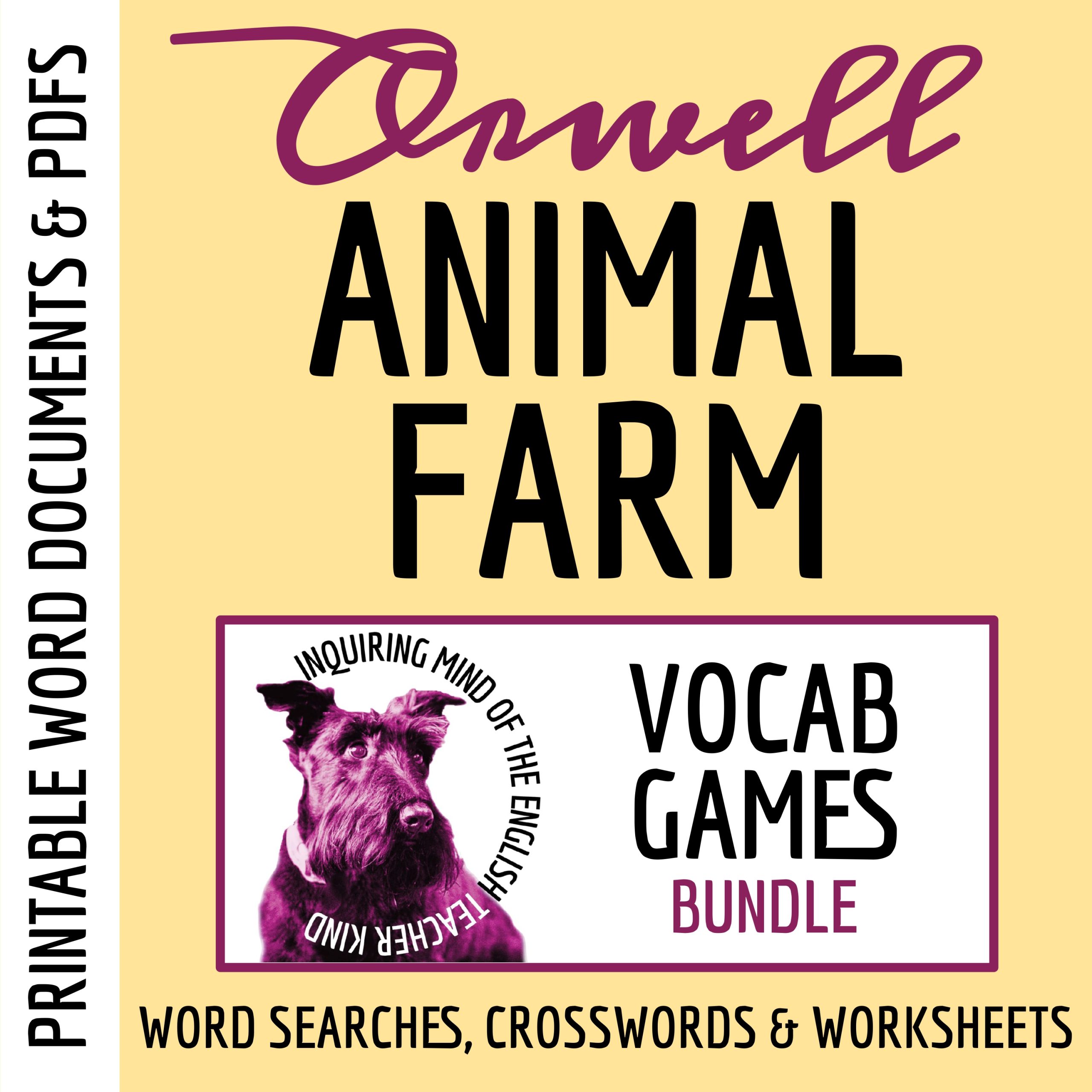 Animal Farm Vocabulary Worksheets, Crossword Puzzles, and Word Search Activities