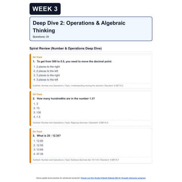Grade 5] North Dakota ND A+ Math | 6-Week Test Prep | Scale Score