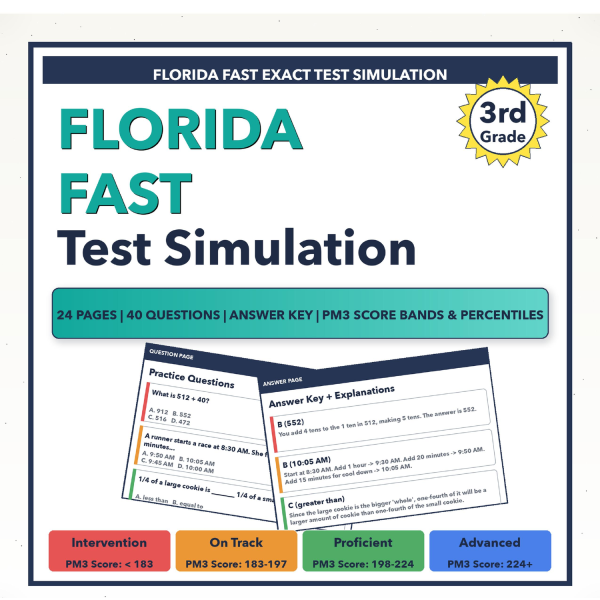[Grade 3] Florida FAST Math Test Simulation | All 4 Levels (PM3 Score ...