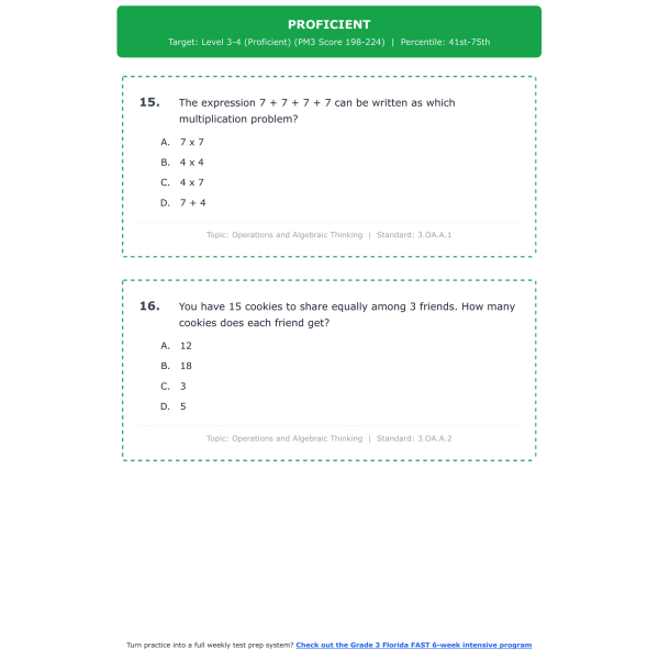 [Grade 3] Florida FAST Math Test Simulation | All 4 Levels (PM3 Score ...