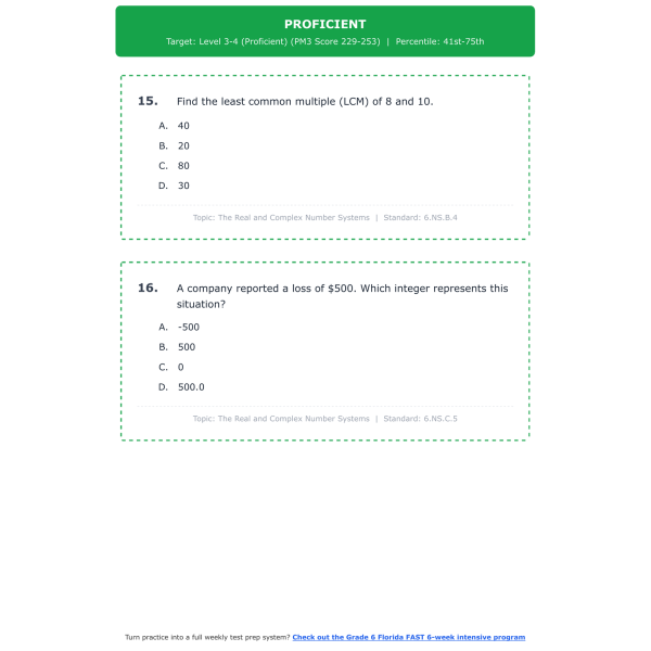 [Grade 6] Florida FAST Math Test Simulation | All 4 Levels (PM3 Score ...