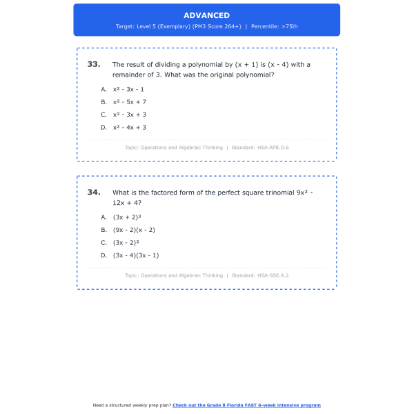 [Grade 8] Florida FAST Math Test Simulation | All 4 Levels (PM3 Score ...