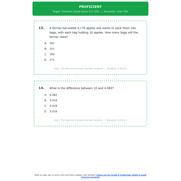 [Grade 6] FastBridge aMath Math Test Simulation | All 4 Levels (204-238 ...