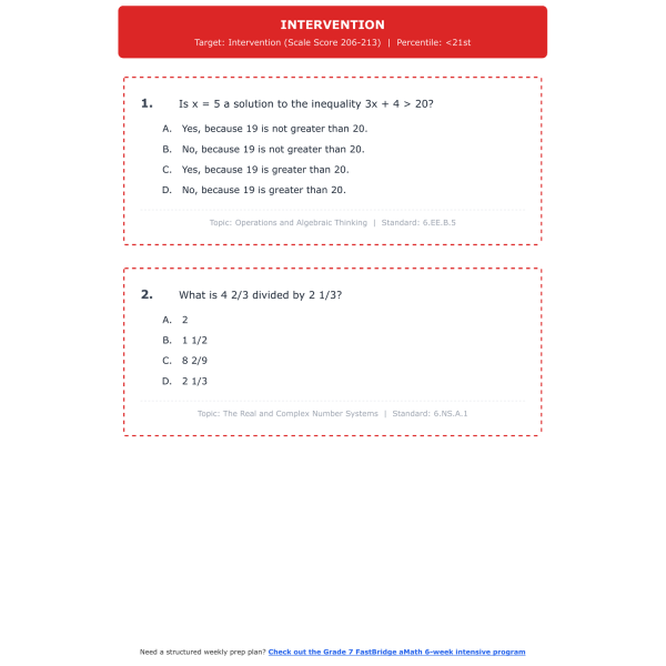 [Grade 7] FastBridge aMath Math Test Simulation | All 4 Levels (206-240 ...