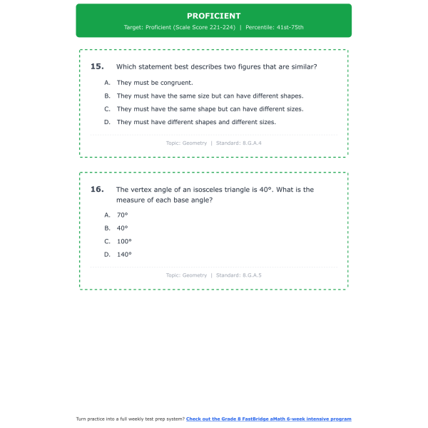 [Grade 8] FastBridge aMath Math Test Simulation | All 4 Levels (208-242 ...