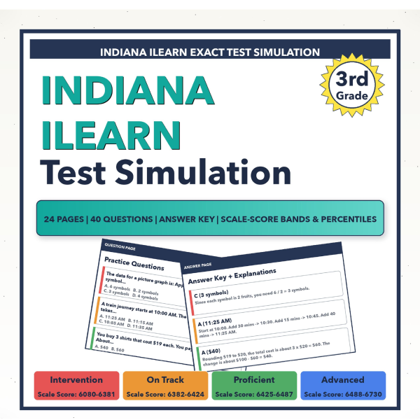 [Grade 3] Indiana ILEARN Math Test Simulation | All 4 Levels (6080-6730 ...