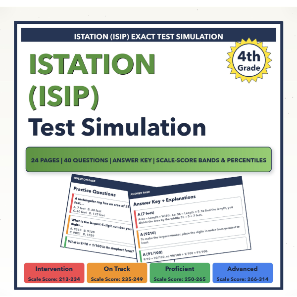 [Grade 4] Istation (ISIP) Math Test Simulation | All 4 Levels (213-314 ...