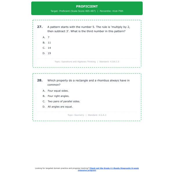 [Grade 4] i-Ready Diagnostic Math Test Simulation | All 4 Levels (416 ...