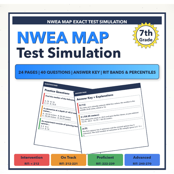 [Grade 7] NWEA MAP Math Test Simulation | All 4 Levels (RIT 212-270 ...
