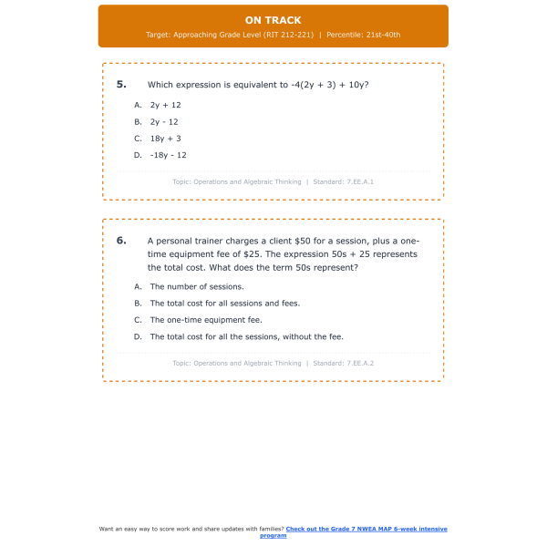 [Grade 7] NWEA MAP Math Test Simulation | All 4 Levels (RIT 212-270 ...