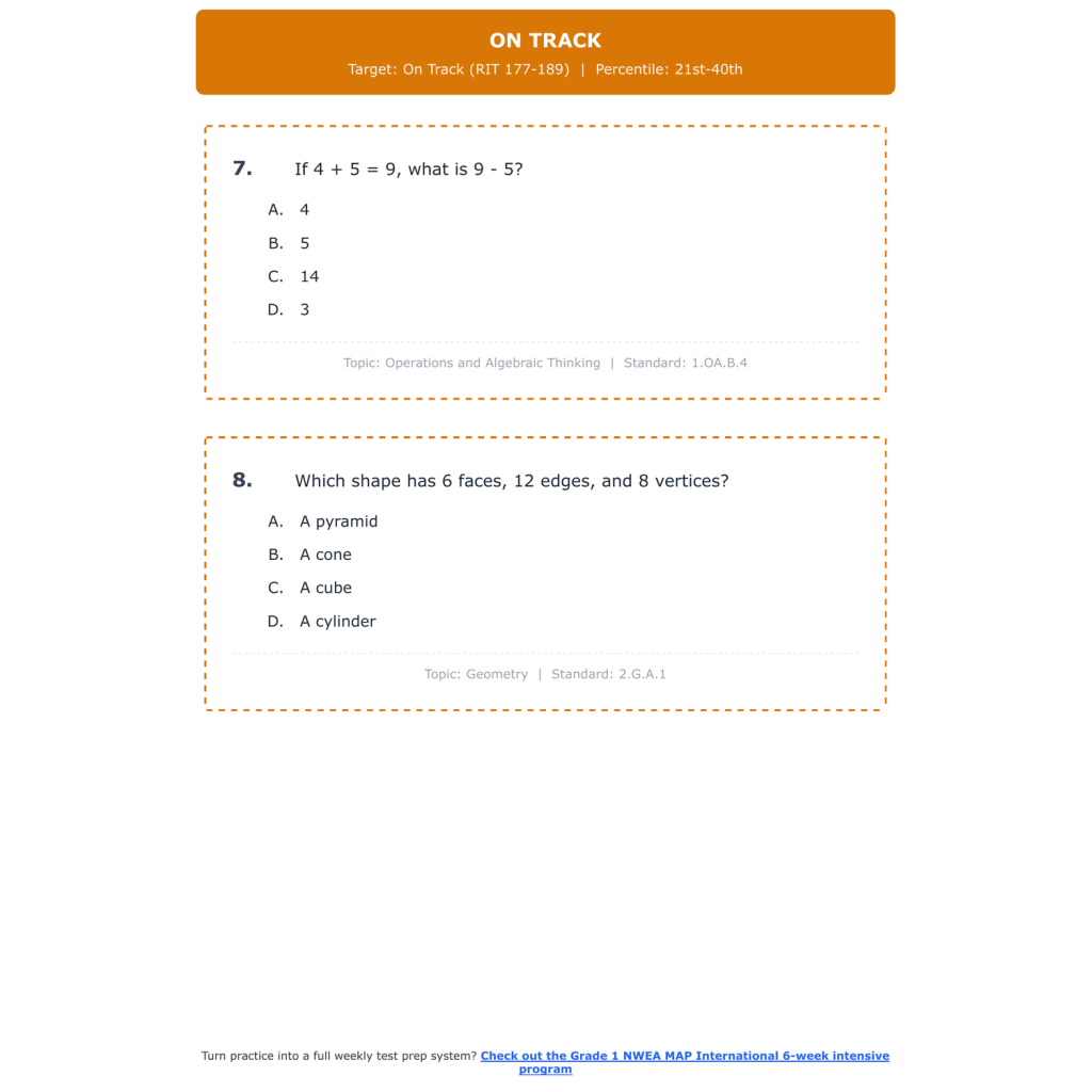 [Grade 1] NWEA MAP International Math Test | All 4 Levels (RIT 176-211 ...