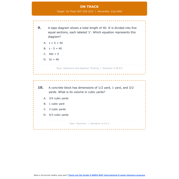 [Grade 5] NWEA MAP International Math Test | All 4 Levels (RIT 219-230 ...
