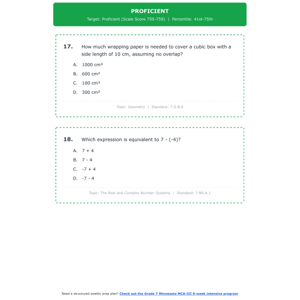 [Grade 7] Minnesota MCA-III Math Test Simulation | All 4 Levels (718 ...
