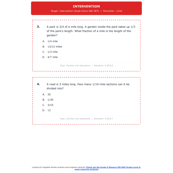 [Grade 6] Missouri MO MAP Grade-Level Math Test | All 4 Levels (260-580 ...