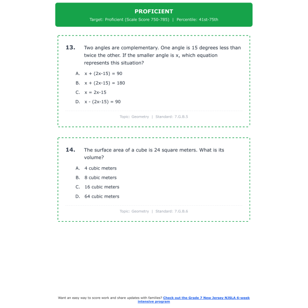 [Grade 7] New Jersey NJSLA Math Test Simulation | All 4 Levels (650-850 ...