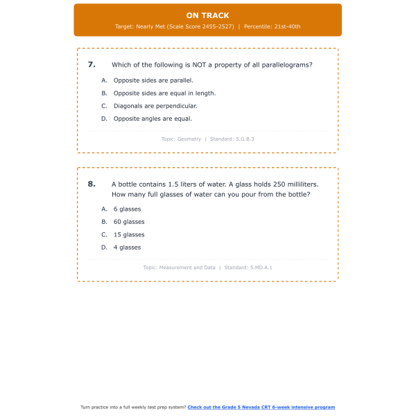 [Grade 5] Nevada CRT Math Test Simulation | All 4 Levels (2455-2579 ...