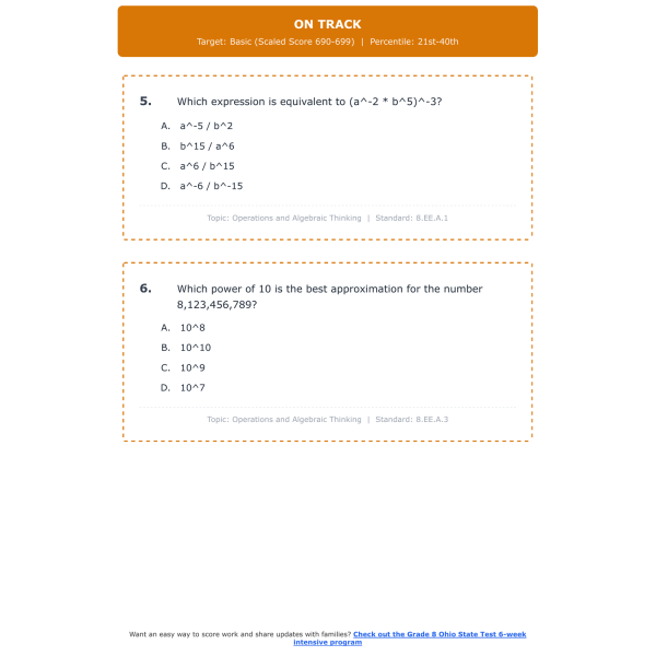 [Grade 8] Ohio State Test Math Test Simulation | All 4 Levels (616-725 ...