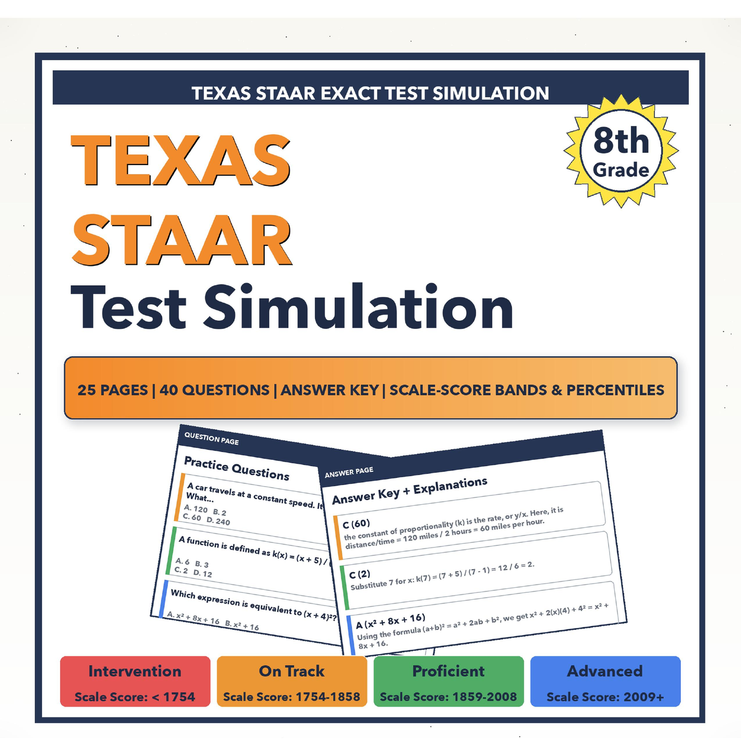 [Grade 8] Texas STAAR Math Test Simulation | All 4 Levels (1754-2009+)