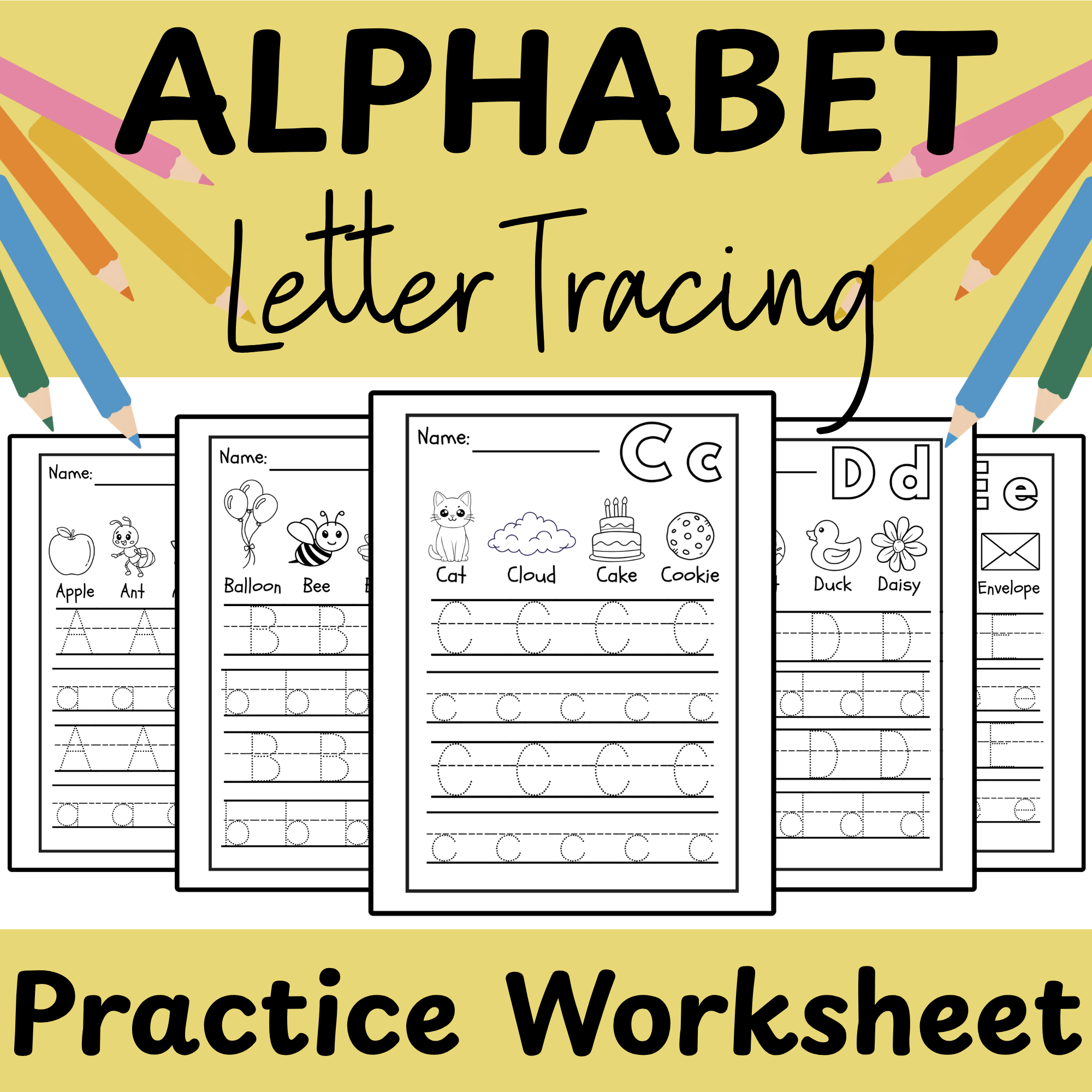 Alphabet Letter Tracing PreK Kinder Writing Practice A-Z Trace and Color