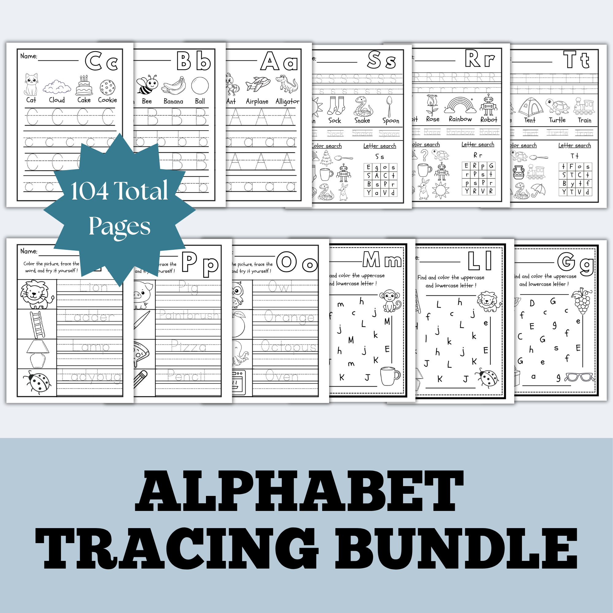 Alphabet Worksheet Bundle A–Z Tracing, Coloring, Letter, & Sound Practice