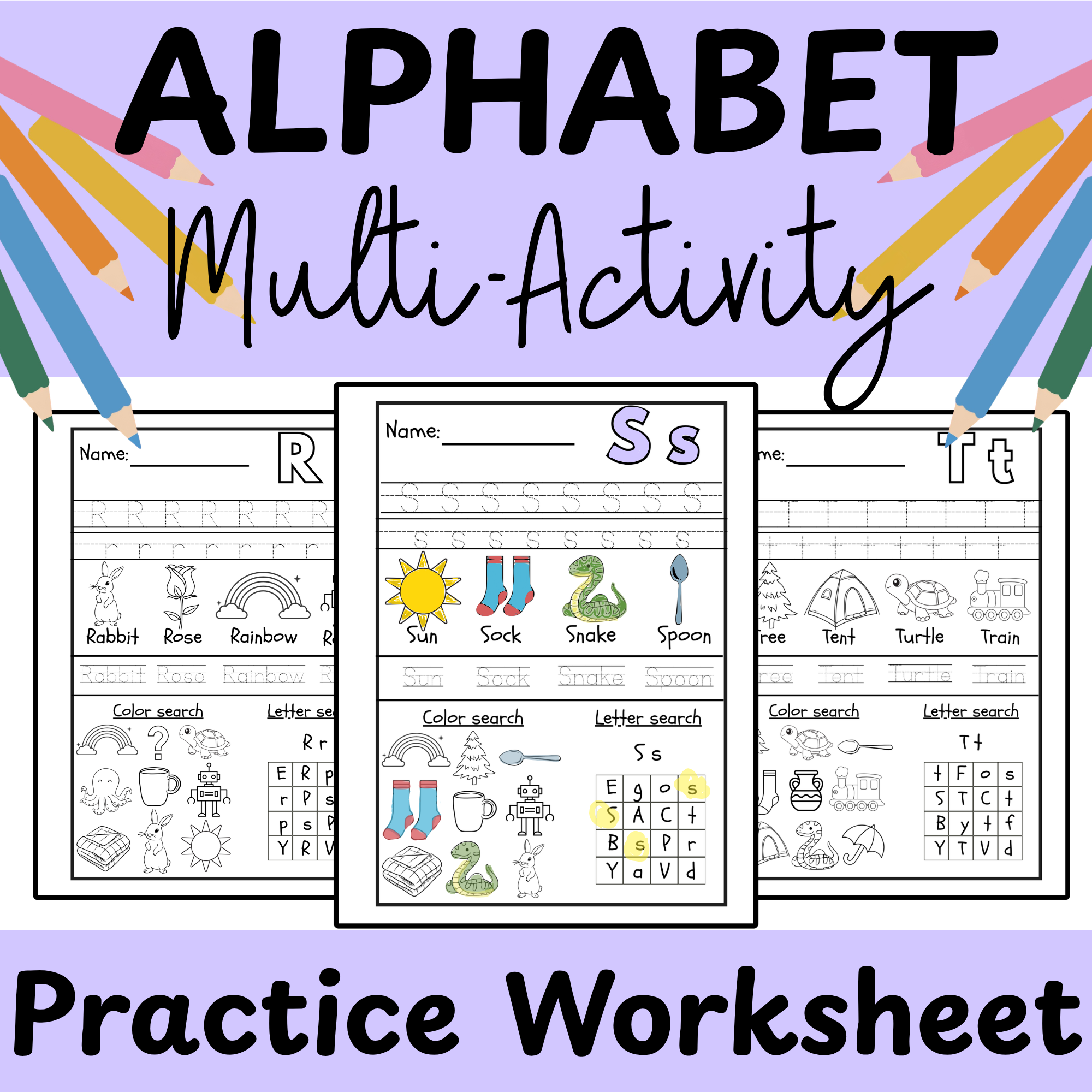 Alphabet Letter Practice Pages Tracing, Coloring, and Beginning Sounds (A–Z)