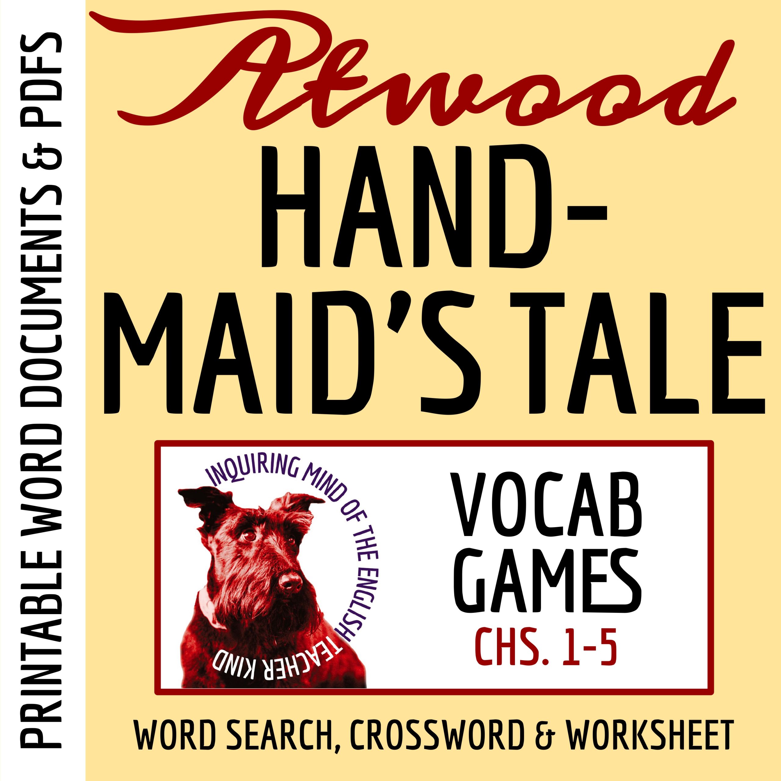 The Handmaid's Tale Chapters 1, 2, 3, 4 & 5 Vocabulary Games | Crossword Puzzle | Word Search