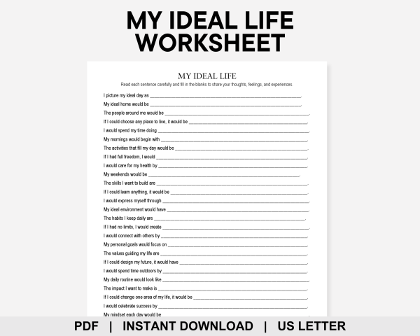 My Ideal Life Worksheet, Dream Life, Life Reset, Vision Board, Goal ...