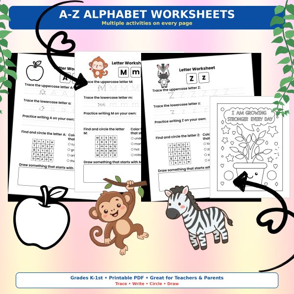 A-Z Alphabet Letter Worksheets Printable PDF for Grades K-1 | Letter ...