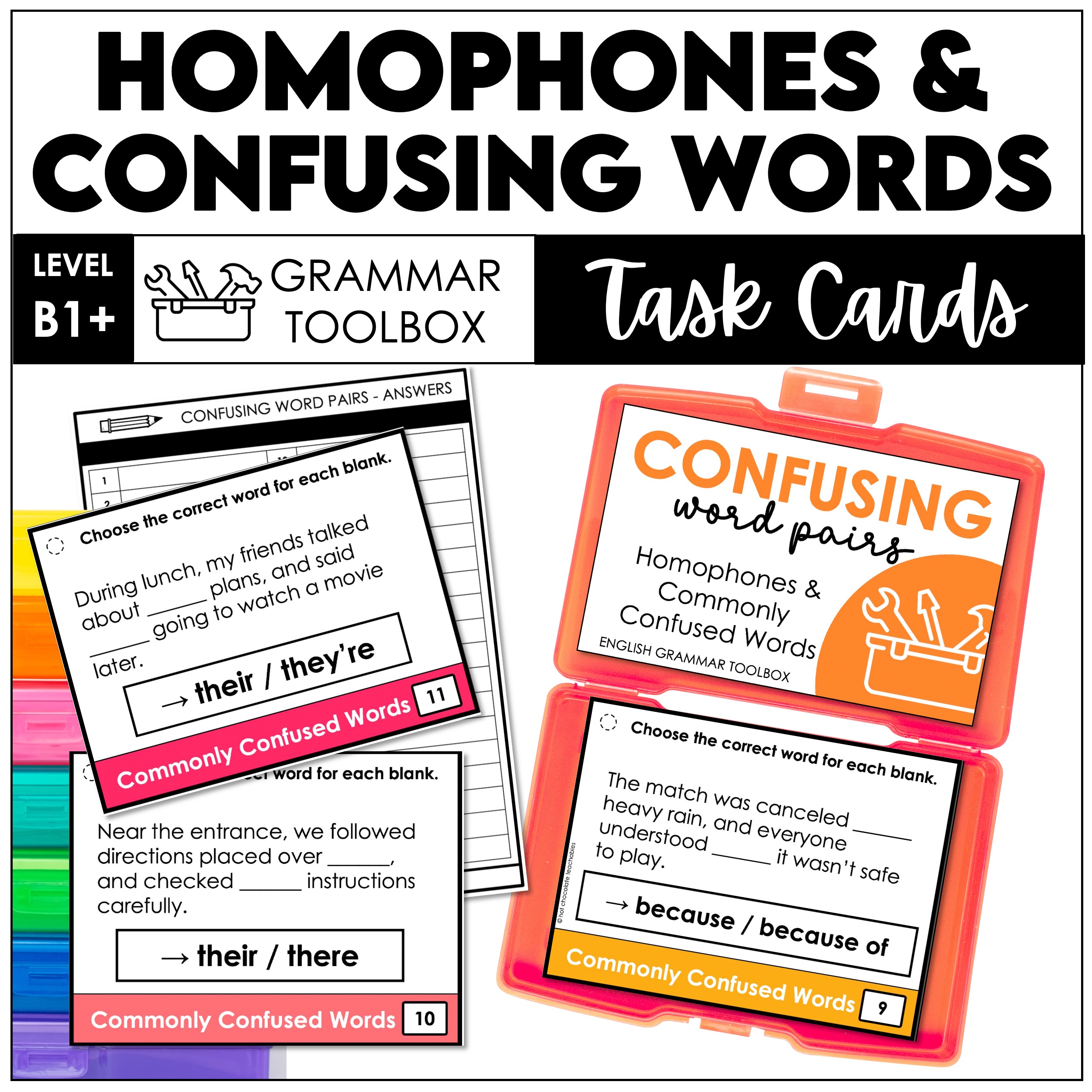 Commonly Confused Word Pairs & Homophones Task Cards for ESL B1/B2 Grammar