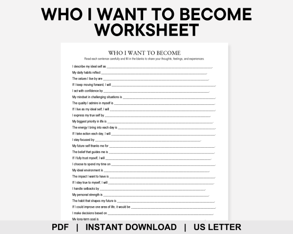Who I Want to Become Worksheet, Future Self, Life Purpose, Growth ...