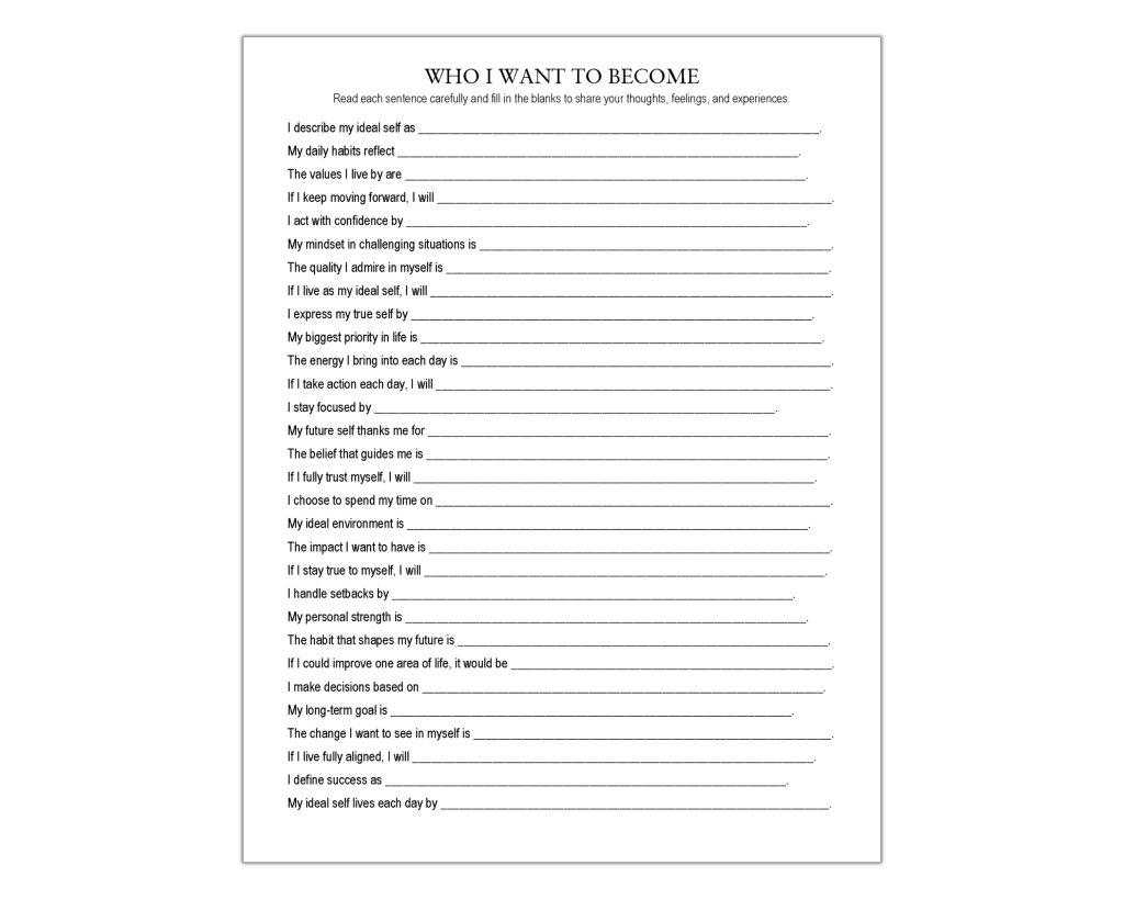 Who I Want to Become Worksheet, Future Self, Life Purpose, Growth ...