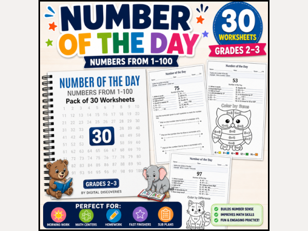 Math Number Morning Work Number of the Day Worksheets Grades 2-3 Math Morning Work Daily Number ...