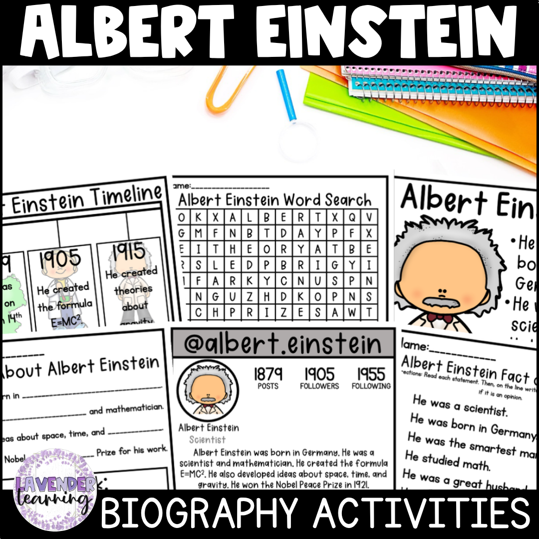 Albert Einstein Biography Activities, Flip Book, & Report for Kindergarten & 1st